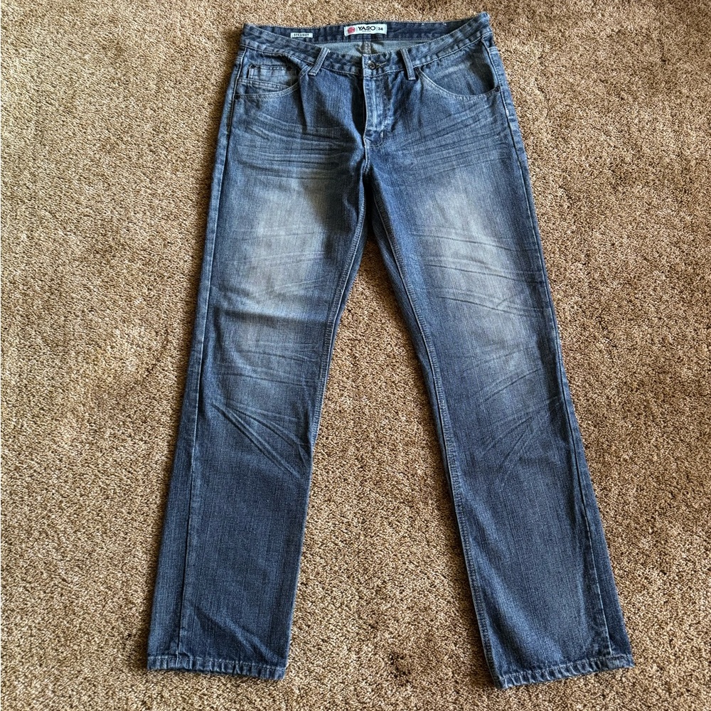 Blue straight leg denim jeans; excellent condition